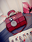 Fashion Red Fuzzy Ball Decorated Grid Shape Shoulder Bag