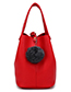 Fashion Red Fuzzy Ball Decorated Pure Color Shoulder Bag