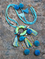 Vintage Blue Fuzzy Ball&tassel Decorated Pom Necklace