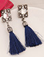 Bohemia Blue Square Shape Decorated Tassel Earrings