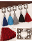 Bohemia Navy Square Shape Decorated Tassel Earrings