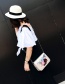 Fashion White Flower Decorated Square Shape Pure Color Shoulder Bag