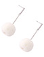 Fashion Silver Color+white Fuzzy Ball Decorated Pure Color Pom Earrings