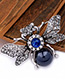 Fashion Dark Blue Diamond&pearl Decorated Simple Brooch