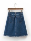Fashion Blue Pure Color Decorated Simple Skirt