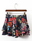 Fashion Navy Flower Pattern Decorated Simple Shorts