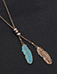 Vintage Gold Color Feather Pendant Decorated Long Necklace