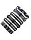 Vintage Black+white Hand-woven Decorated Bracelet (6pcs)