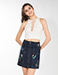 Fashion Blue Embroidery Decorated Skirt