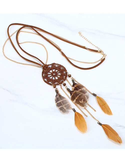Bohemia Coffee Feather Decorated Necklace