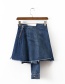 Fashion Blue Pure Color Decorated Mini-skirt