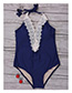 Sexy Blue Lace Decorated V-neckline Swimwear