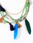 Bohemia Dark Blue Feather Shape Decorated Multilayer Necklace