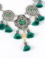 Vintage Blue Metal Round Shape Decorated Tassel Necklace