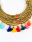 Retro Gold Color Hollow Out Decorated Tassel Double Layer Necklace