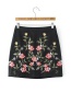 Vintage Black Embroidery Flower Decorated Skirt