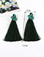 Bohemia Dark Green Square Shape Diamond Tassel Earrings