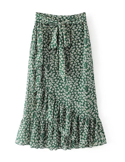 Fashion Green Flower Shape Decorated Dress