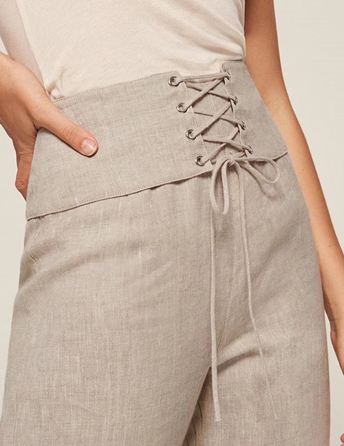 Elegant Gray Pure Color Decorated Wide-leg Trousers