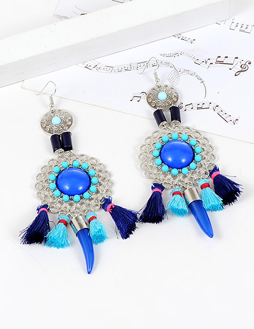 Fashion Black Hollow Out Decorated Tassel Earrings