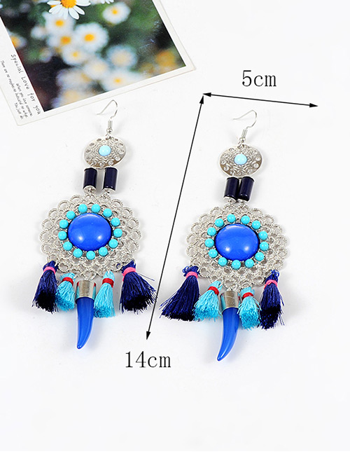 Fashion Light Blue Hollow Out Decorated Tassel Earrings