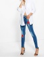Fashion Blue Flower Pattern Decorated Jeans