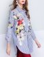 Fashion Blue+white Flower&butterfly Pattern Decorated Shirt