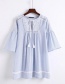 Trendy Blue Tassel Decorated Short Sleeves Simple Dress