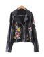 Trendy Black Rivet&flower Decorated Long Sleeves Leather Coat