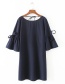 Trendy Navy Pure Color Decorated Short Sleeves Dress