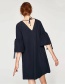 Trendy Navy Pure Color Decorated Short Sleeves Dress