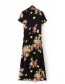 Trendy Multi-color Flower Decorated Short Sleeves Long Dress