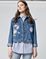 Fashion Blue Embroidery Flower Decorated Long Sleeves Coat