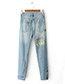 Fashion Blue Cartoon Pattern Decorated Holes Jeans