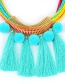 Fashion Blue Tassel&fuzzy Ball Decorated Necklace