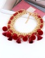Fashion Claret Red Tassel&fuzzy Ball Decorated Necklace