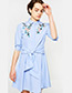 Fashion Blue+white Bowknot Decorated Long Sleeves Dress