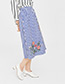Fashion Blue Embroidery Flower Decorated Dress