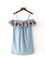 Retro Blue Off The Shoulder Decorated Dress