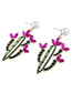 Personality Pink+green Cactus Shape Decorated Earrings