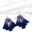 Fashion Sapphire Blue Round Shape Diamond Decorated Tassel Earrings