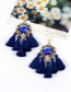 Fashion Beige Round Shape Diamond Decorated Tassel Earrings