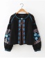 Bohemia Black Embroidery Flower Decorated Blouse