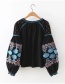 Bohemia Black Embroidery Flower Decorated Blouse