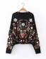 Vintage Black Flower Shape Decorated Sweater
