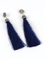 Bohemia Sapphire Blue Long Tassel Decorated Earrings