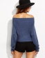 Sexy Dark Blue Off The Shoulder Decorated Sweater