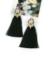 Elegant Green Square Shape Diamond Decorated Tassel Earrings