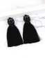 Elegant Black Square Shape Diamond Decorated Tassel Earrings