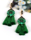 Vintage Green Oval Shape Decorated Tassel Earrings